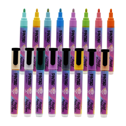 PINTAR Art Supply 16 Pack Acrylic Premium Vibrant Pastel Paint Pens Medium Tip 5.0mm Tips, Glossy, Japanese Ink Use On Rocks, Glass, Ceramic, Plastic