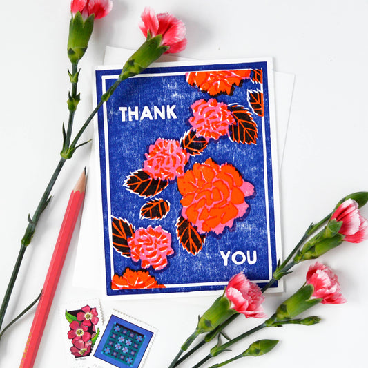Red Peonies Thank You Card