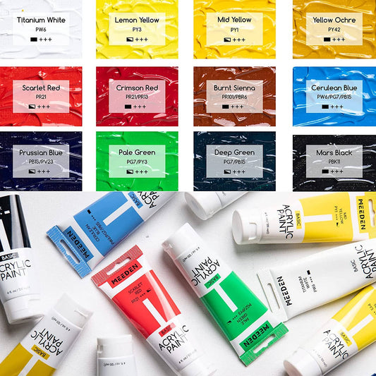 MEEDEN 12-color Acrylic Paint, 120 ml/4 oz Tubes Heavy Body Acrylic Paint Set