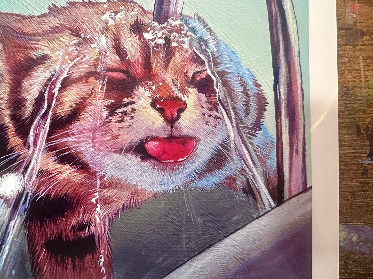 Art Print: Thirsty Kitty Funny Sink Water Cat Decor