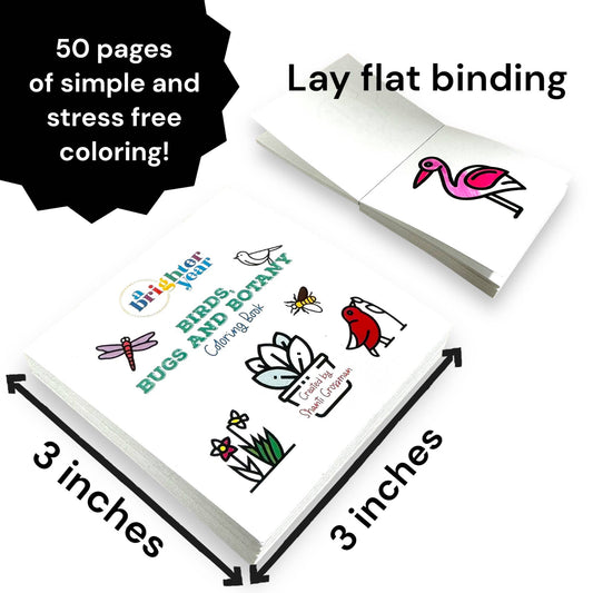50 Pages Birds Bugs and Botany Mini Coloring Book for Adults