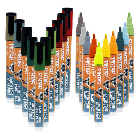 Pintar Earth Tone Paint Pens 5.0MM 20 Pack Marker Set with Medium Tip | Paint on Rocks, Canvas, Glass, Ceramics, Plastic, Fabric, Porcelain | Quick-Dry Action Tip Markers, Water-Based Formula