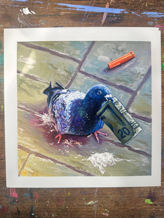 Art Print: Funny Pigeon with Cash