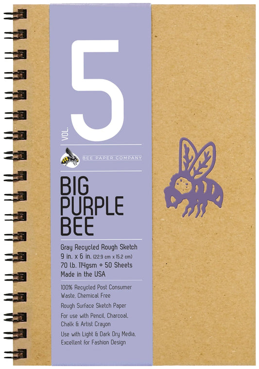 Big Purple Bee Gray Recycled Rough Sketch Journal