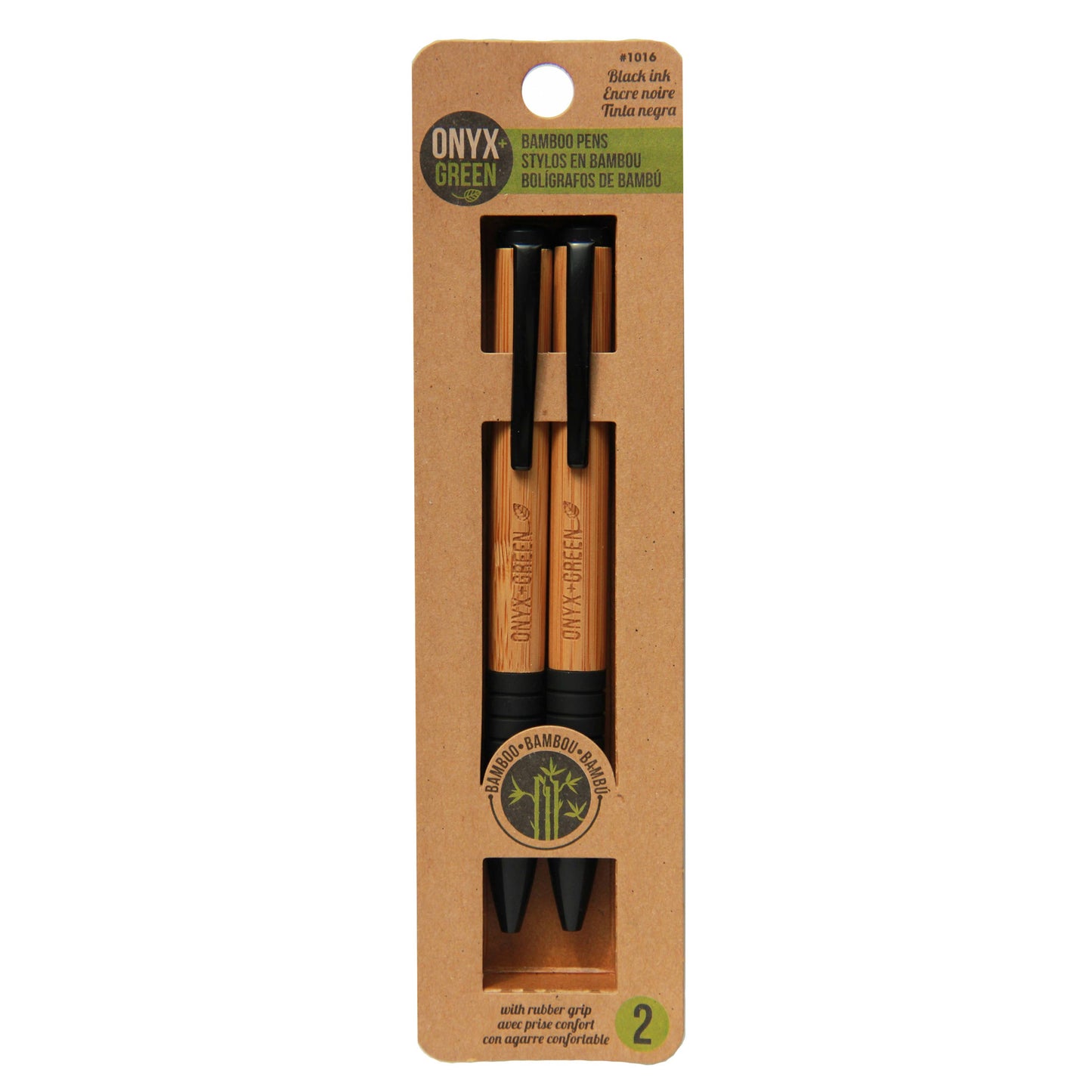 2Pk Ballpoint Pens, Bamboo/Corn Plastic, Rubber Grip, Med