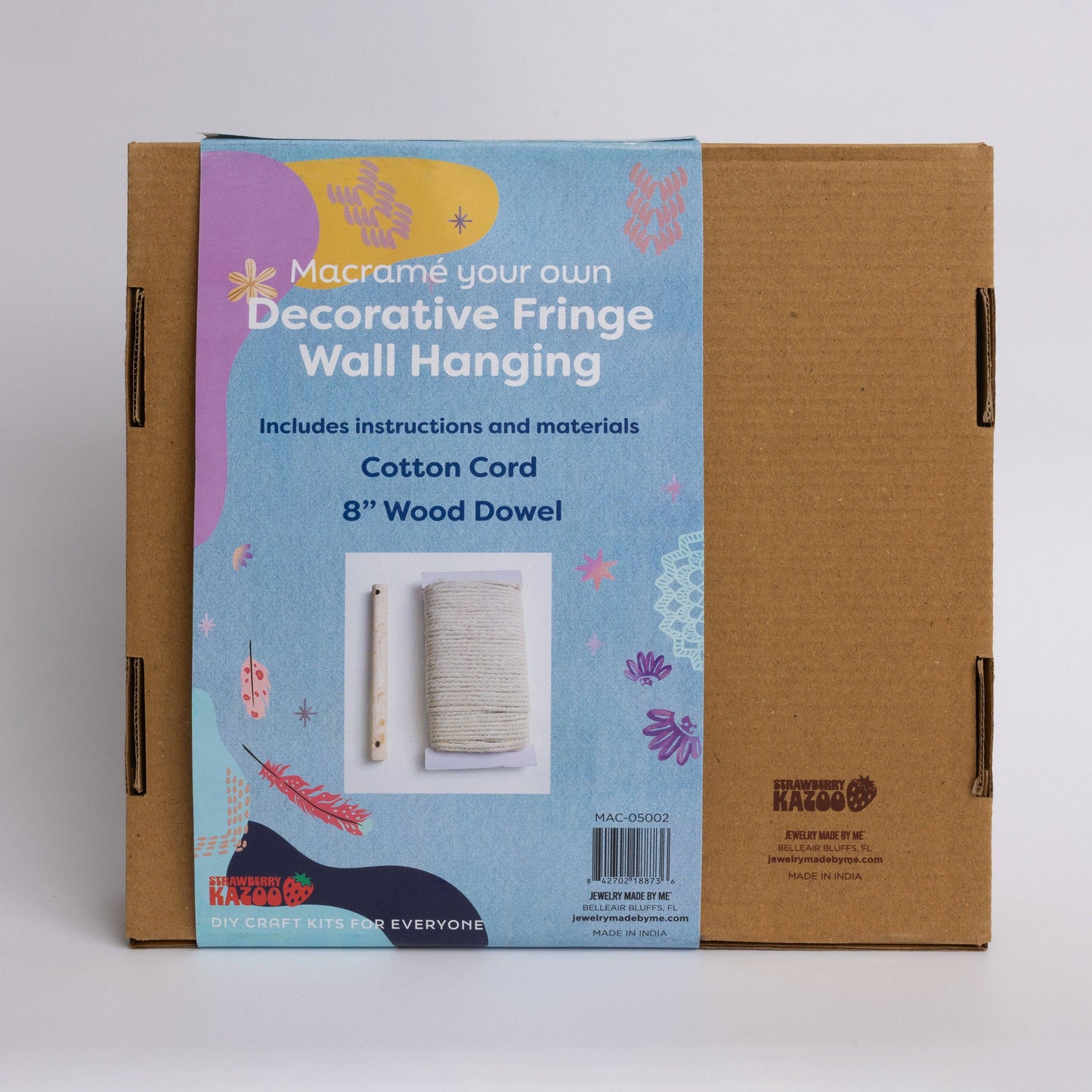 DIY Macramé Fringe Wall Hanging Kit – Boho Decor with Cotton Cord & 8" Wood Dowel