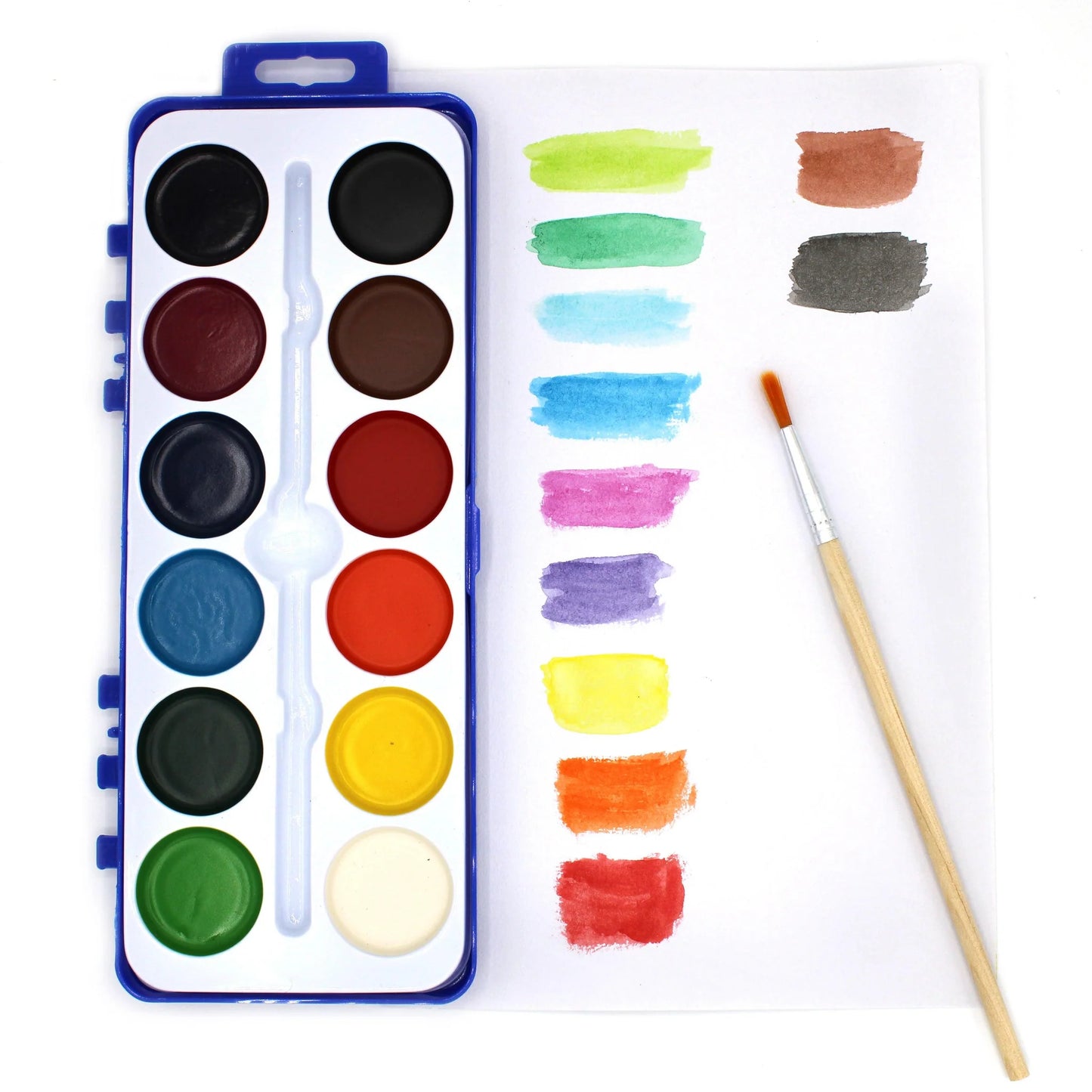 Washable Watercolor 12 Color Palette with Wood Brush