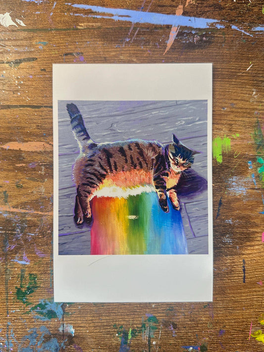 Rainbow Meme Cat Art Print: Funny Kitty Pride Poster