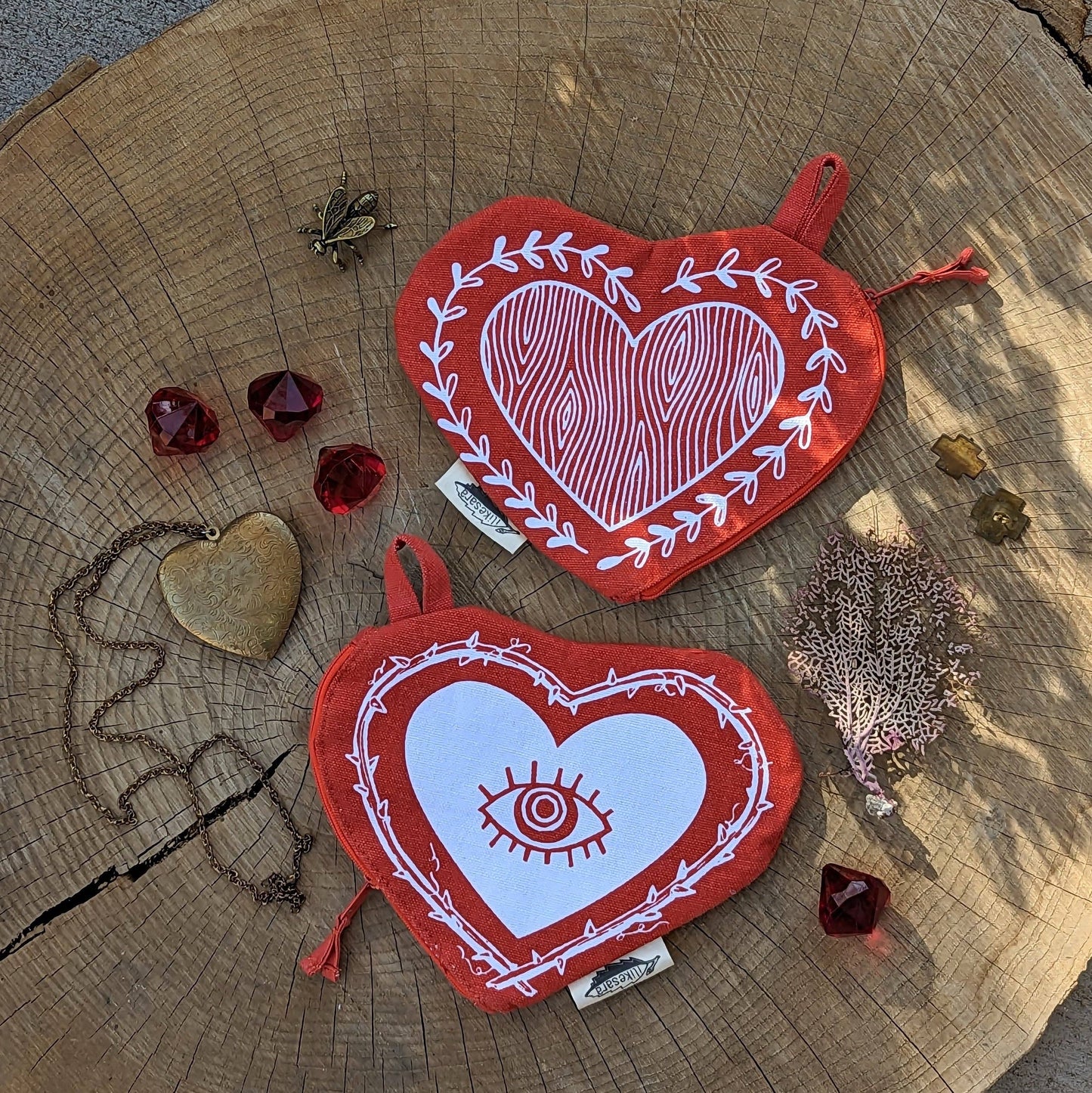 Zippered pouch | heart - red supply, makeup bag with waterproof lining