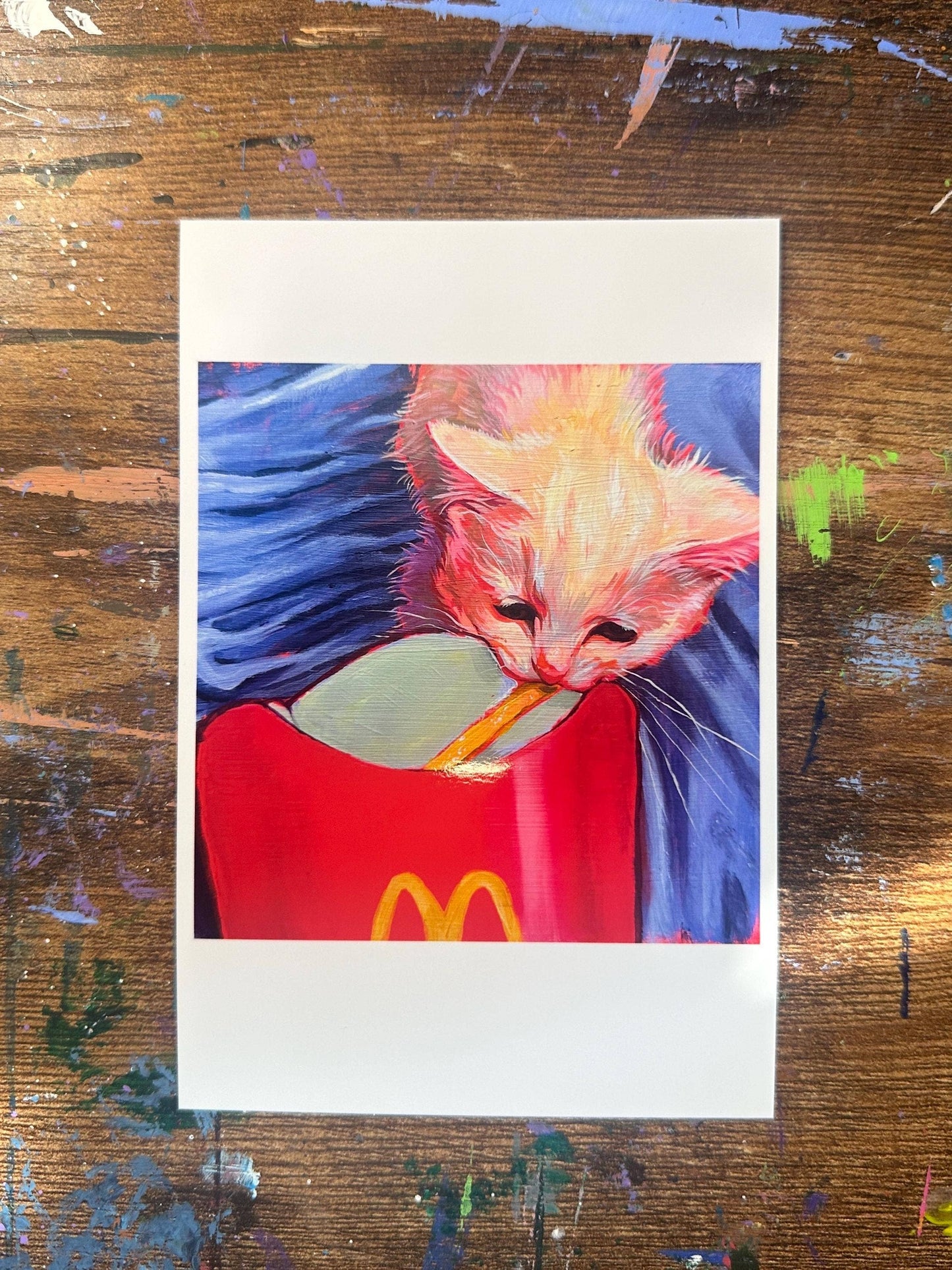 Art Print: Sad Cat with The Last McDonalds Fry Decor