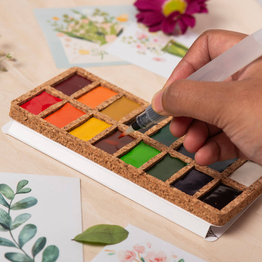 Original Pans Set - 16 watercolors | Ecofriendly | Cork