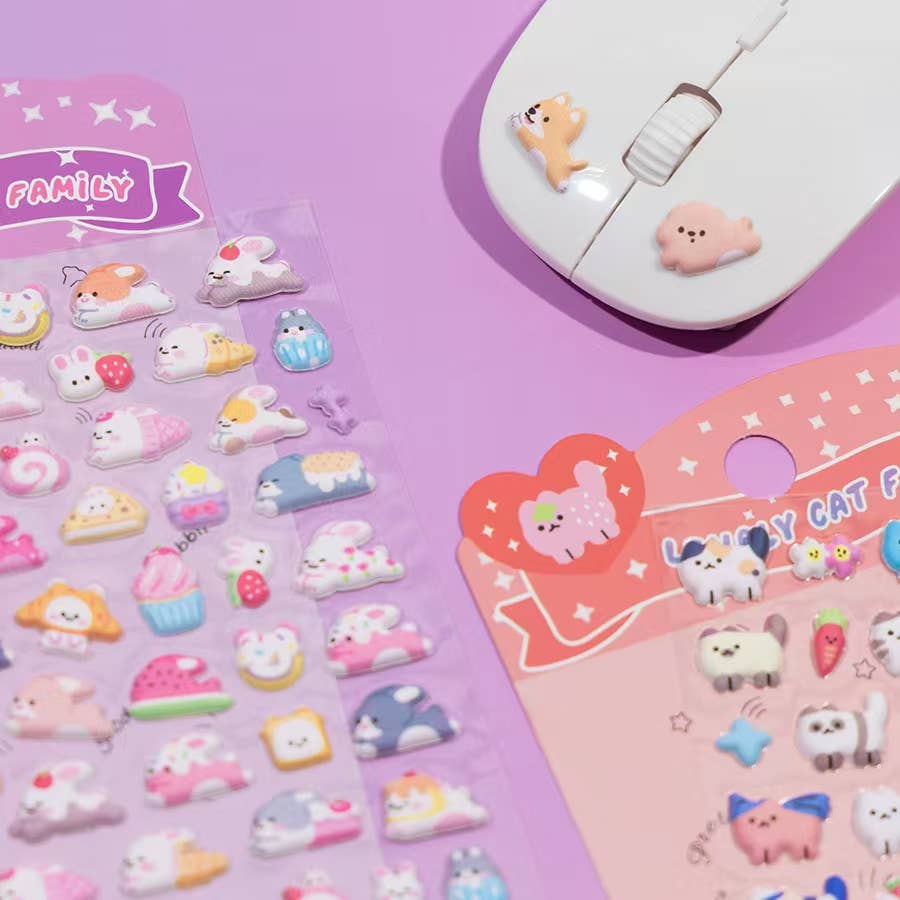 11082 Tiny Puffy Cat Dog Rabbit Stickers