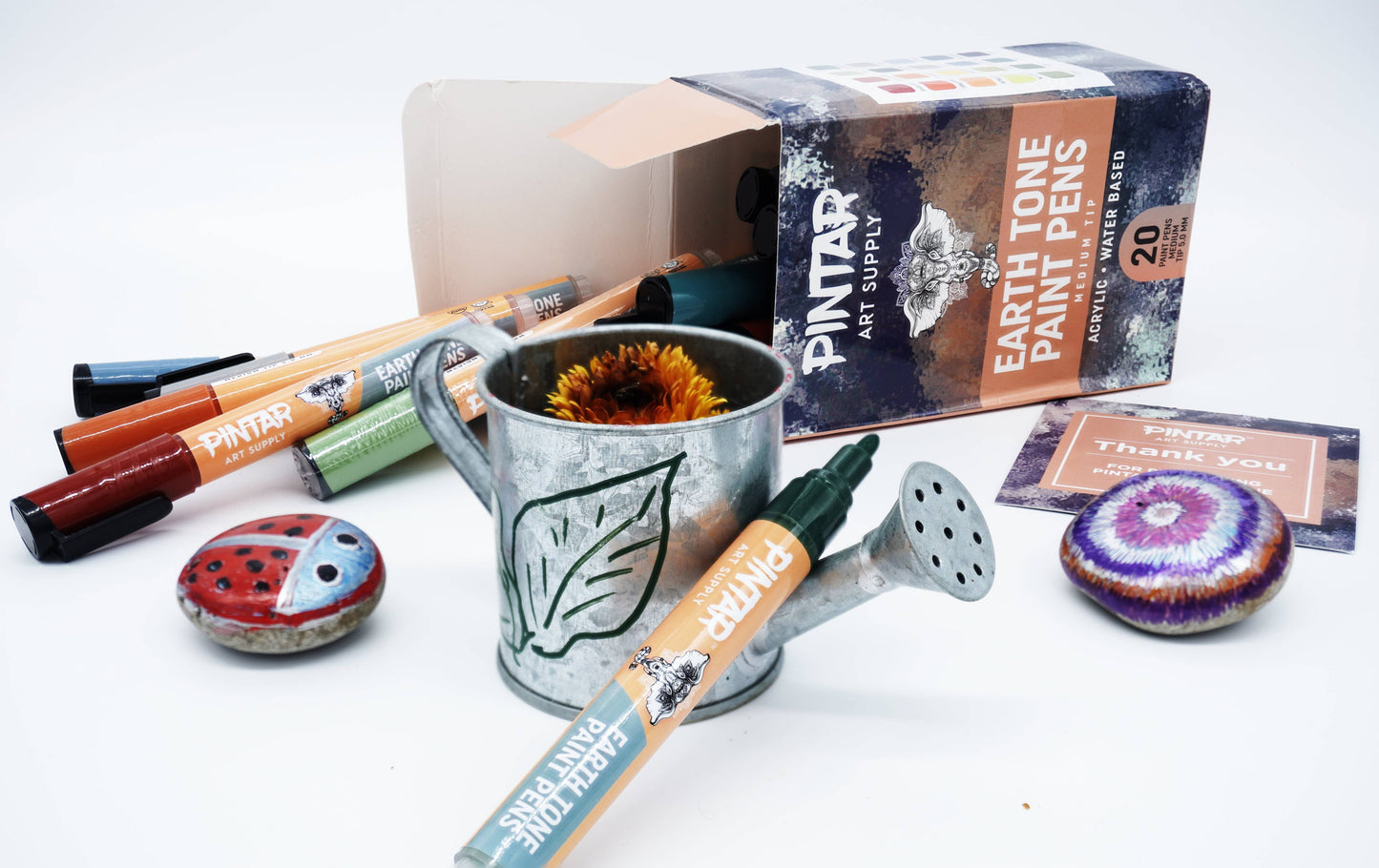 Pintar Earth Tone Paint Pens 5.0MM 20 Pack Marker Set with Medium Tip | Paint on Rocks, Canvas, Glass, Ceramics, Plastic, Fabric, Porcelain | Quick-Dry Action Tip Markers, Water-Based Formula