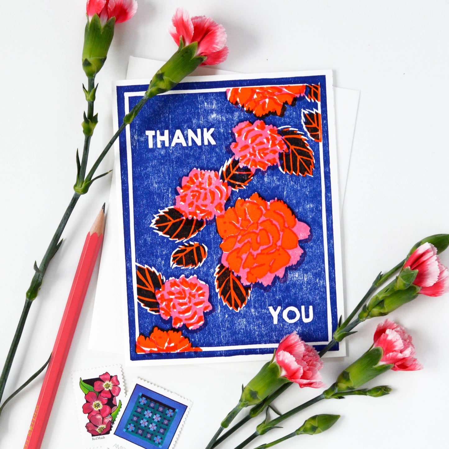 Red Peonies Thank You Card
