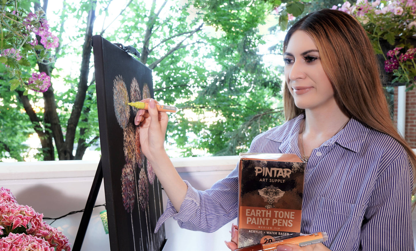 Pintar Earth Tone Paint Pens 5.0MM 20 Pack Marker Set with Medium Tip | Paint on Rocks, Canvas, Glass, Ceramics, Plastic, Fabric, Porcelain | Quick-Dry Action Tip Markers, Water-Based Formula