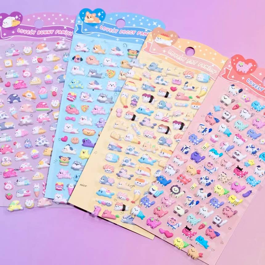 11082 Tiny Puffy Cat Dog Rabbit Stickers