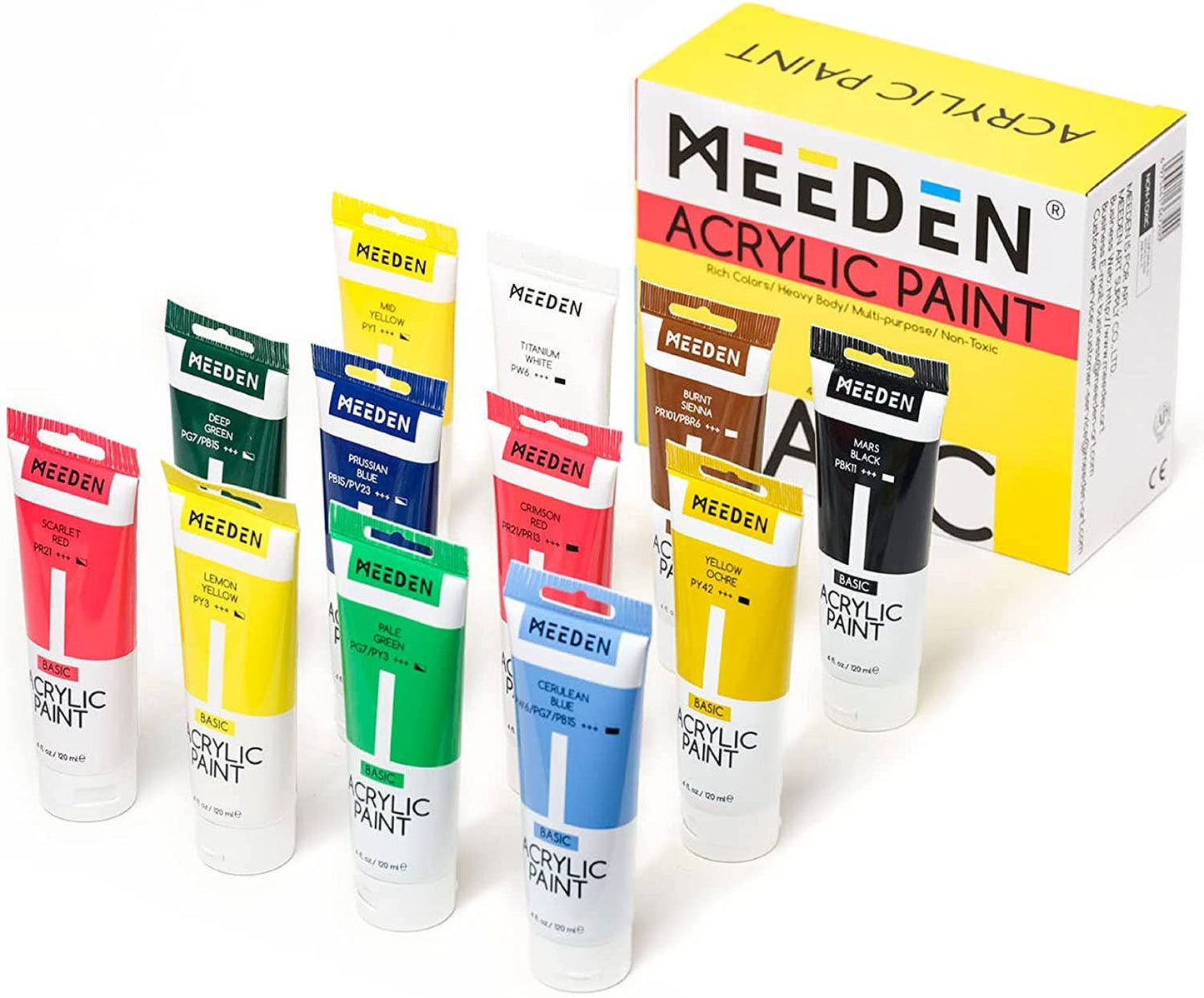 MEEDEN 12-color Acrylic Paint, 120 ml/4 oz Tubes Heavy Body Acrylic Paint Set