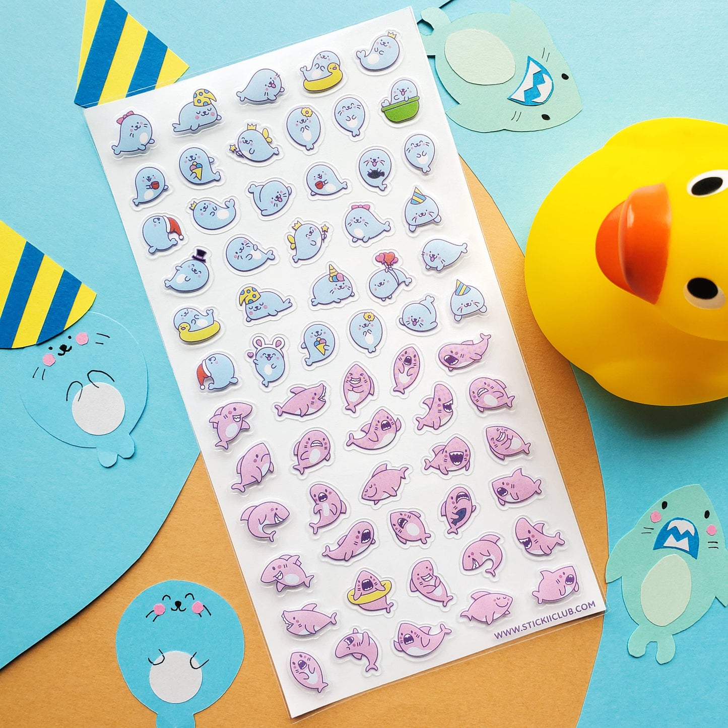 Kawaii Seals & Sharks Sticker Sheet