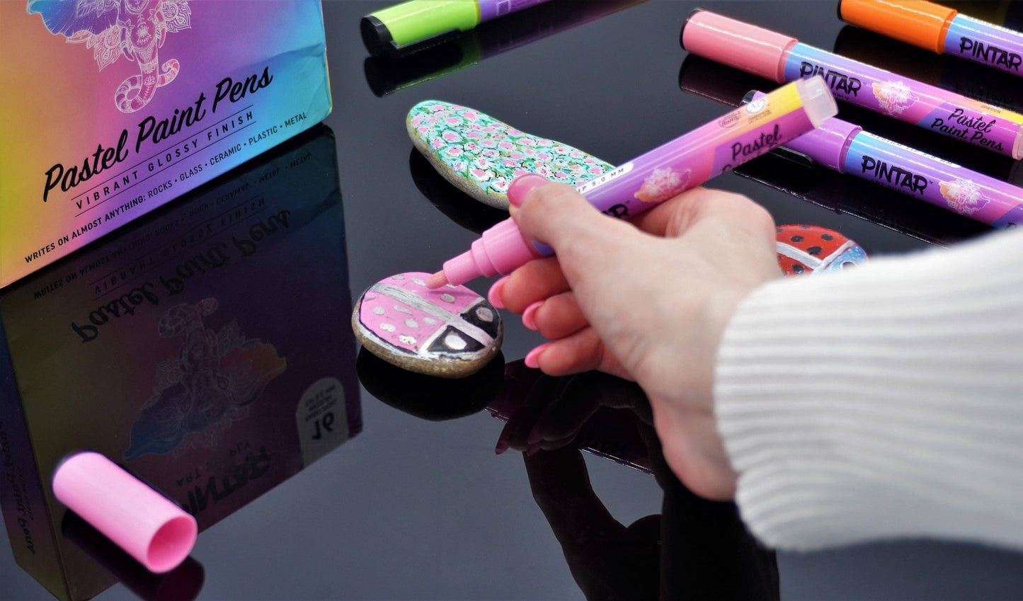 PINTAR Art Supply 16 Pack Acrylic Premium Vibrant Pastel Paint Pens Medium Tip 5.0mm Tips, Glossy, Japanese Ink Use On Rocks, Glass, Ceramic, Plastic