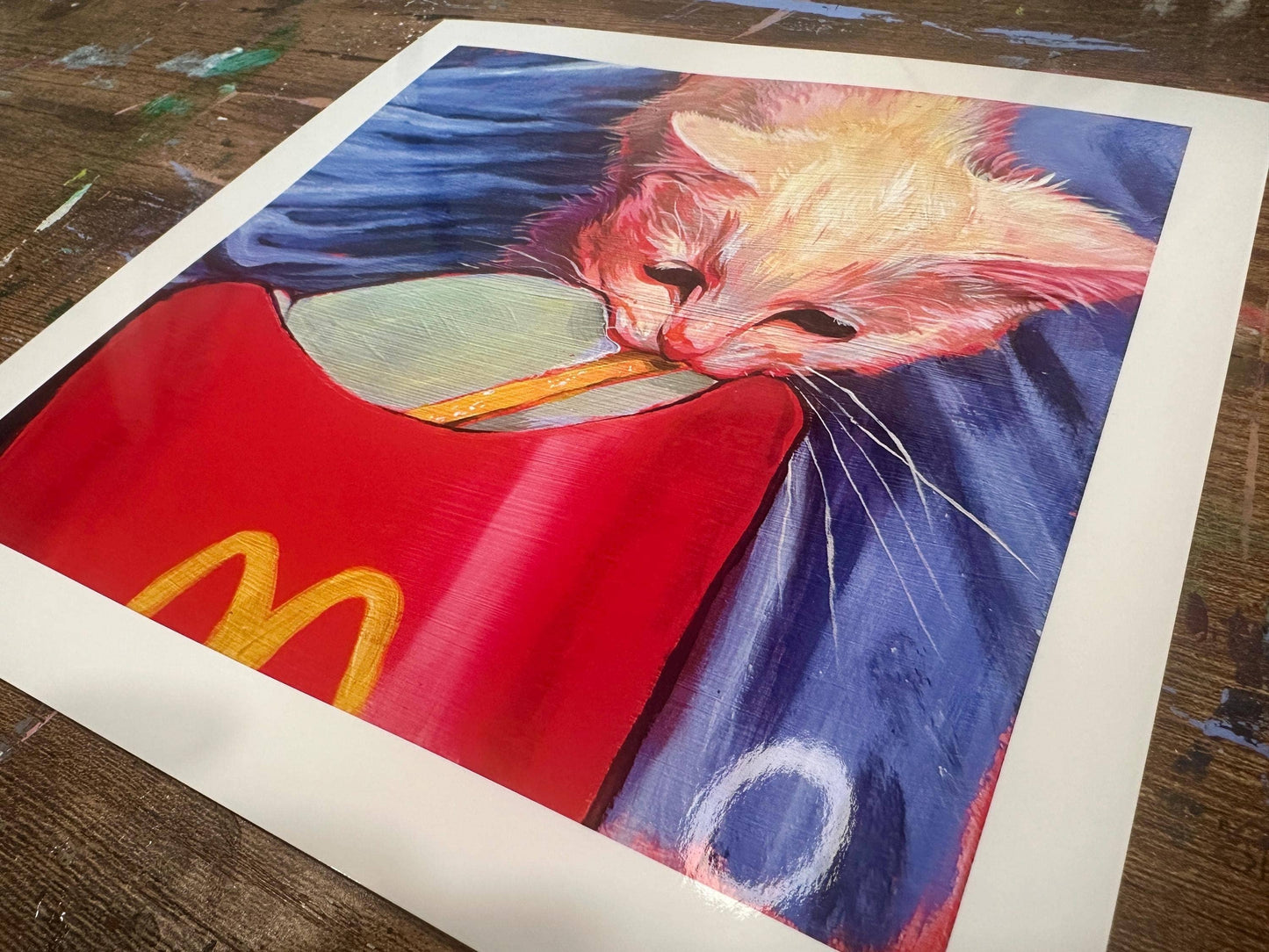 Art Print: Sad Cat with The Last McDonalds Fry Decor