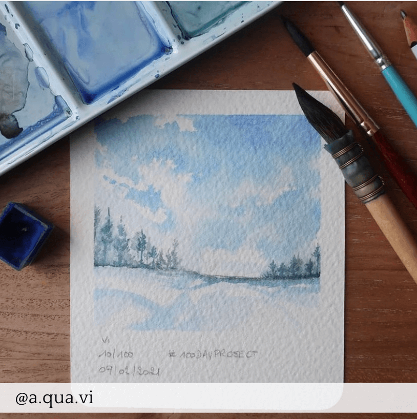 Handmade watercolor - Andromeda blue