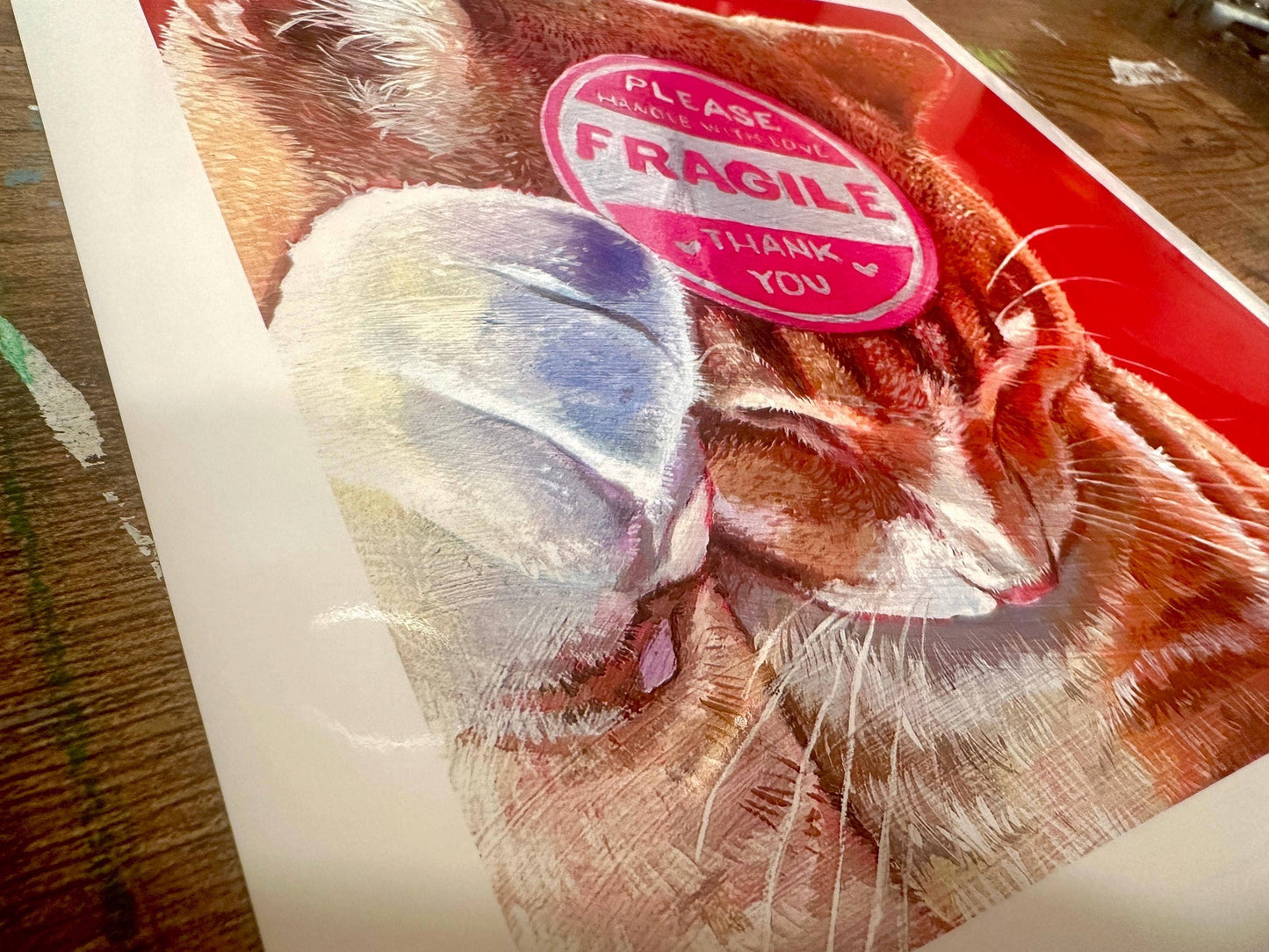 Fragile Orange Cat Art Print, Cute Orange Kitty Poster