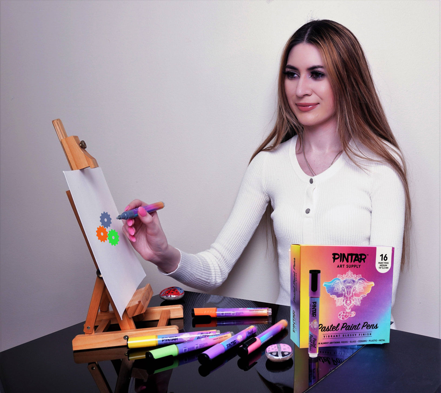 PINTAR Art Supply 16 Pack Acrylic Premium Vibrant Pastel Paint Pens Medium Tip 5.0mm Tips, Glossy, Japanese Ink Use On Rocks, Glass, Ceramic, Plastic