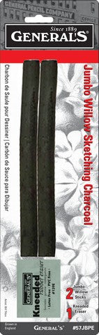 Jumbo Willow Sketch Charcoal 2PK With Kneaded Eraser