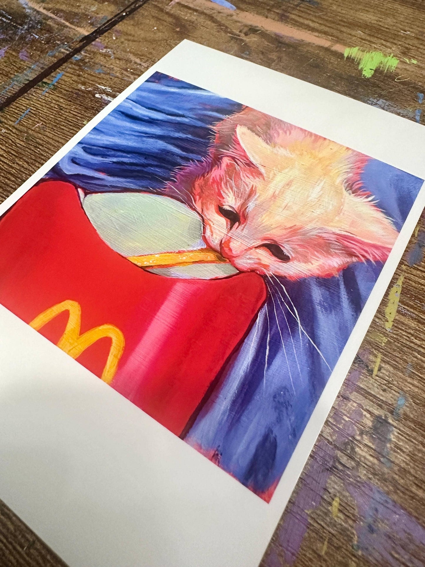 Art Print: Sad Cat with The Last McDonalds Fry Decor