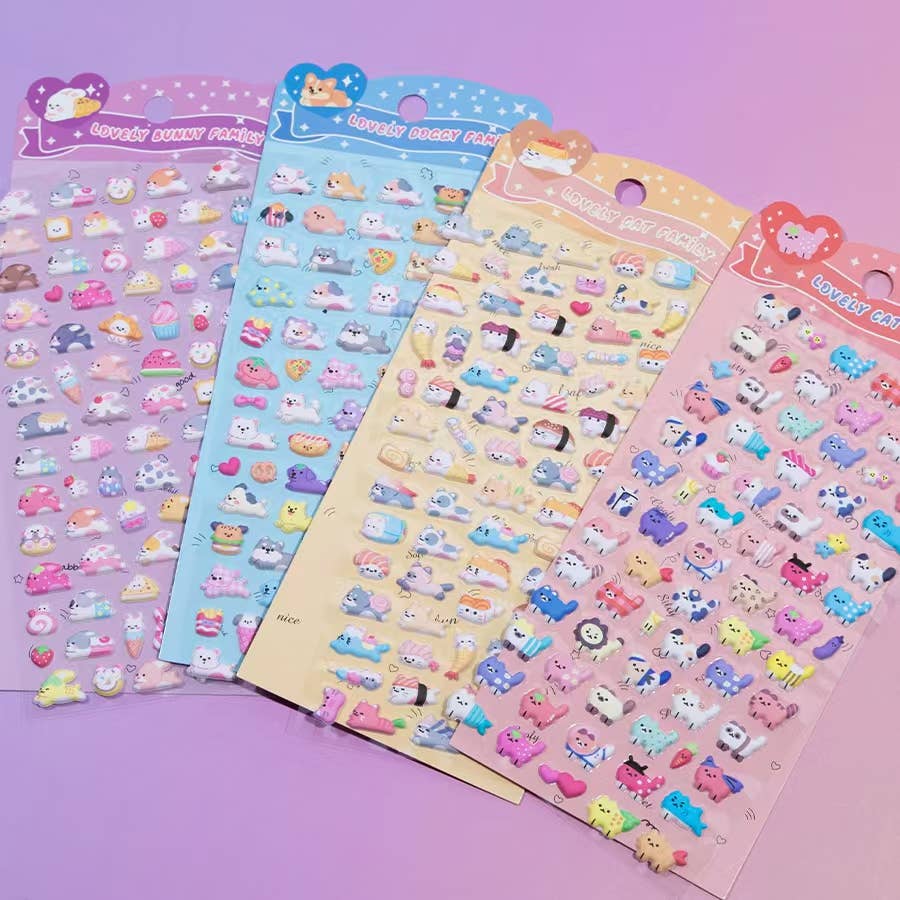 11082 Tiny Puffy Cat Dog Rabbit Stickers