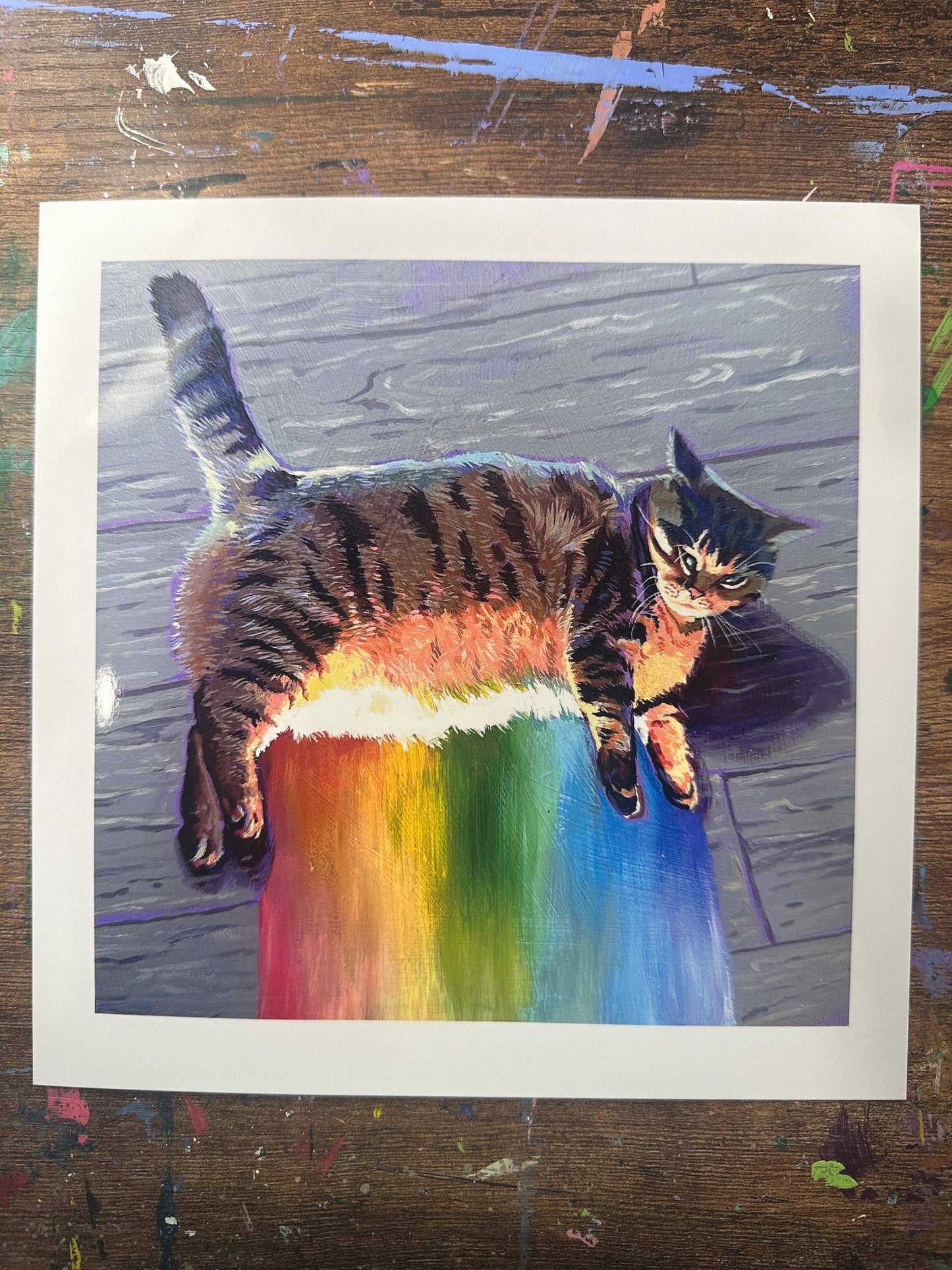 Rainbow Meme Cat Art Print: Funny Kitty Pride Poster