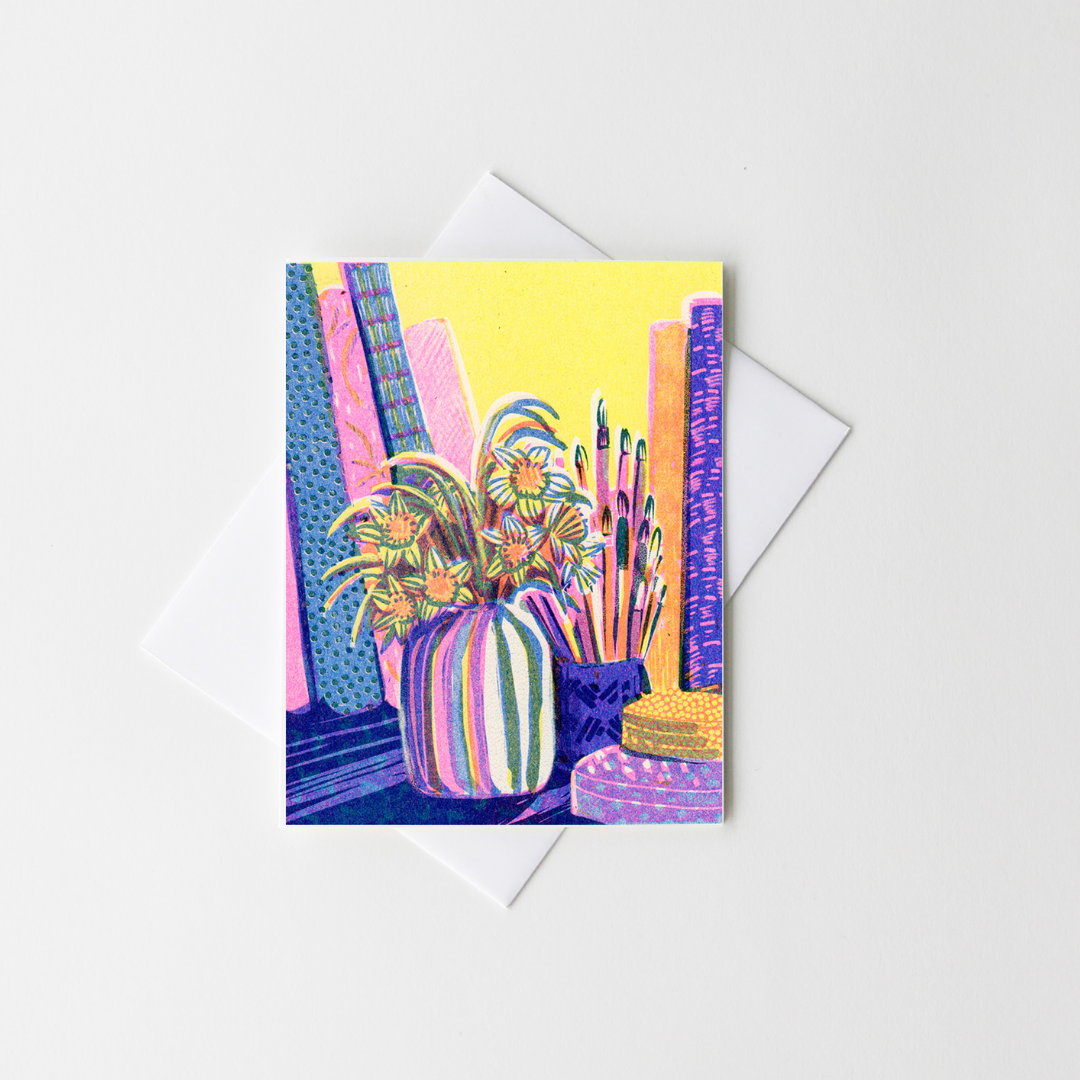 Still Life with Books and Flowers #3 Everyday Risograph Card