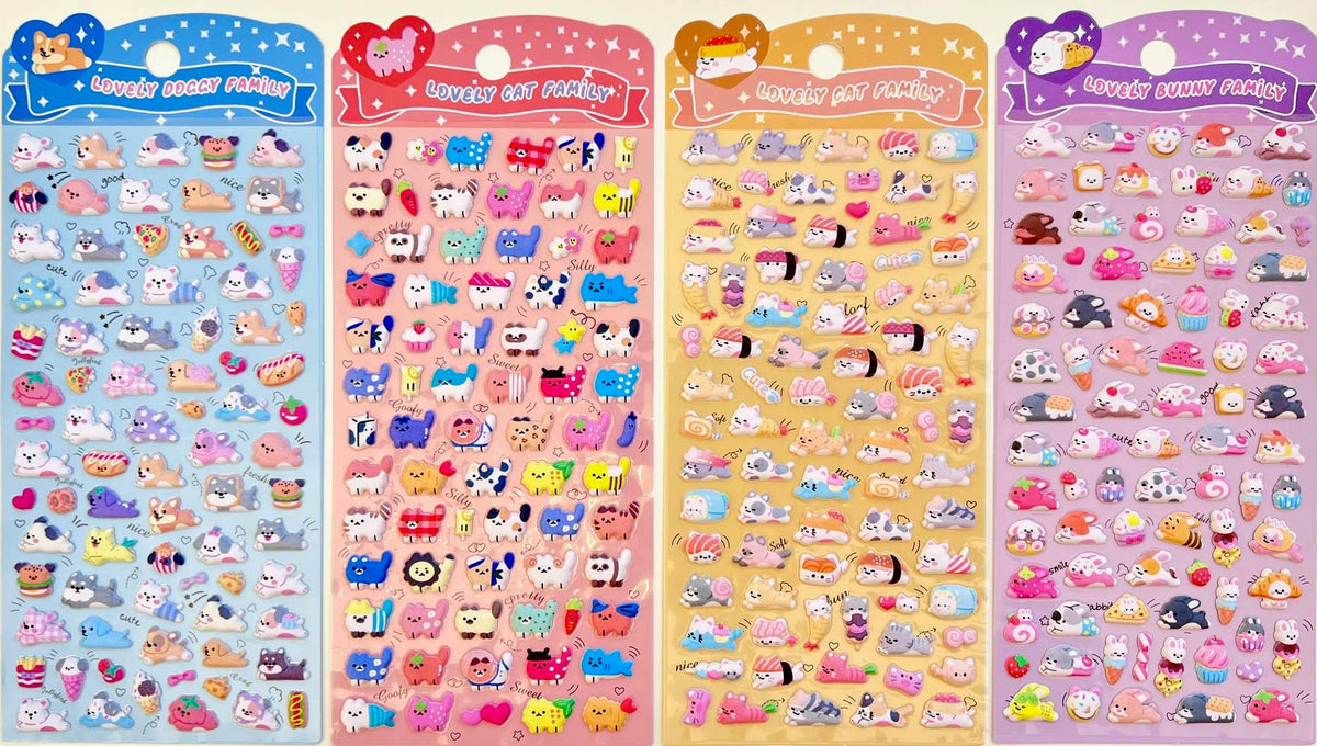 11082 Tiny Puffy Cat Dog Rabbit Stickers