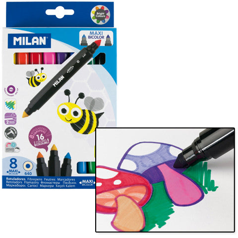 Milan Kids Maxi Tip Bicolor Water-Based Markers 8 Count Set