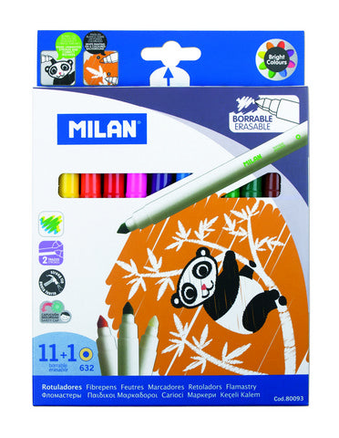 Milan Kids Erasable Marker Cone Tipped 12 Count