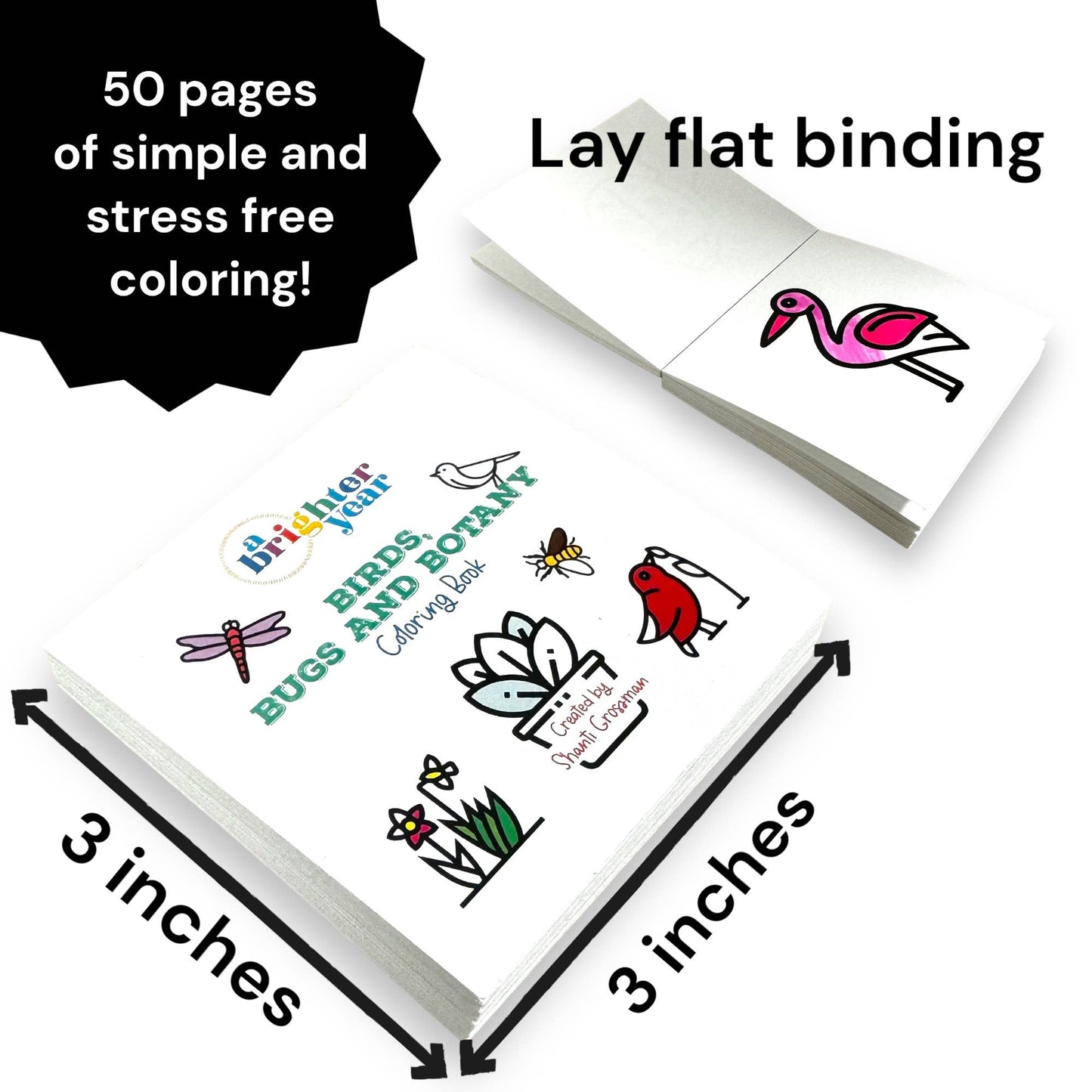 50 Pages Birds Bugs and Botany Mini Coloring Book for Adults