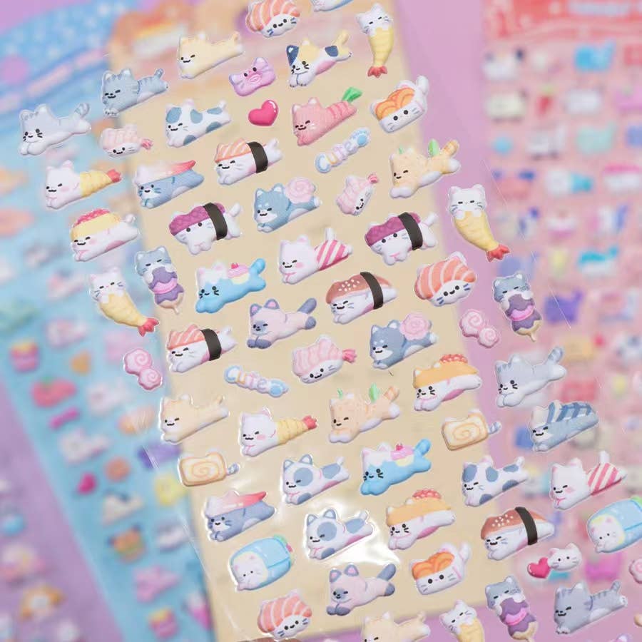 11082 Tiny Puffy Cat Dog Rabbit Stickers