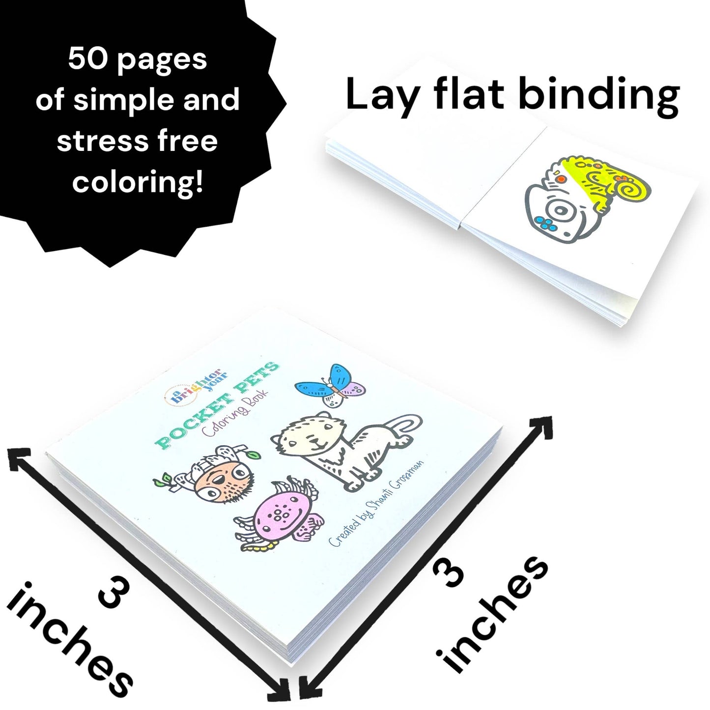 Pocket Pets Animal Designs 3x3 Mini Coloring Book for Adult