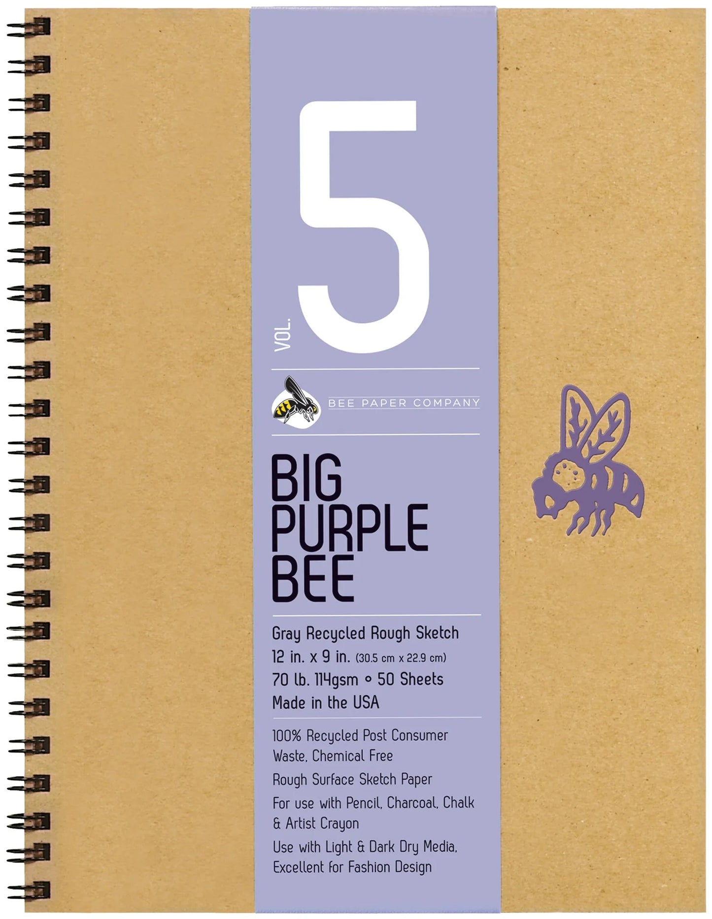 Big Purple Bee Gray Recycled Rough Sketch Journal