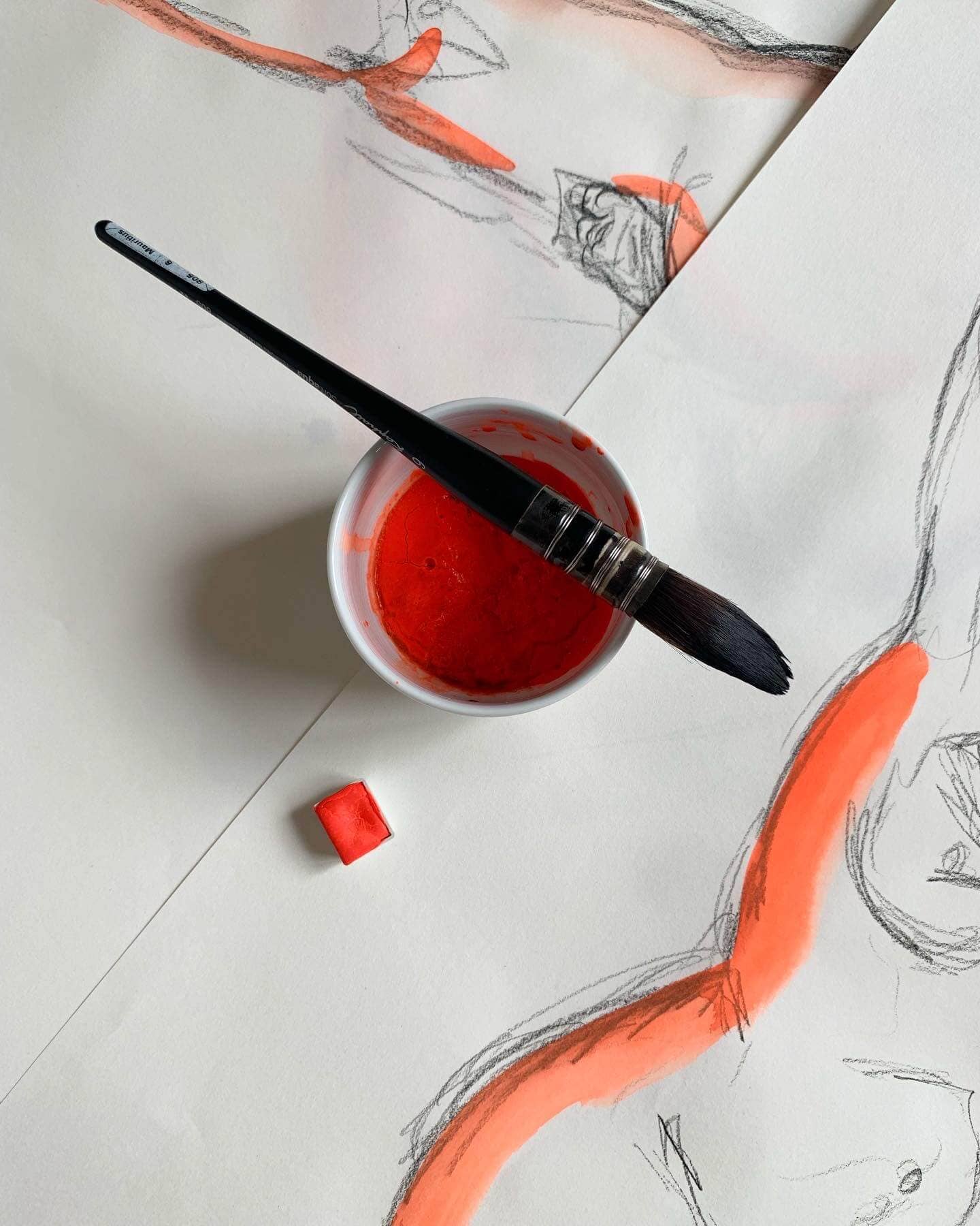 Fluo handmade watercolor - Explosive orange