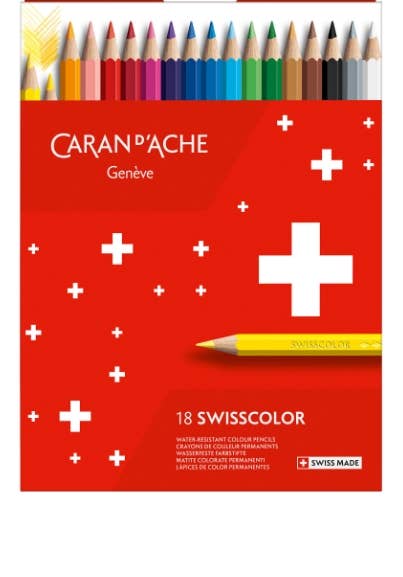 Set of 18 Permanent Colored Pencils SWISSCOLOR in Box
