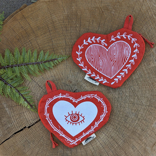 Zippered pouch | heart - red supply, makeup bag with waterproof lining