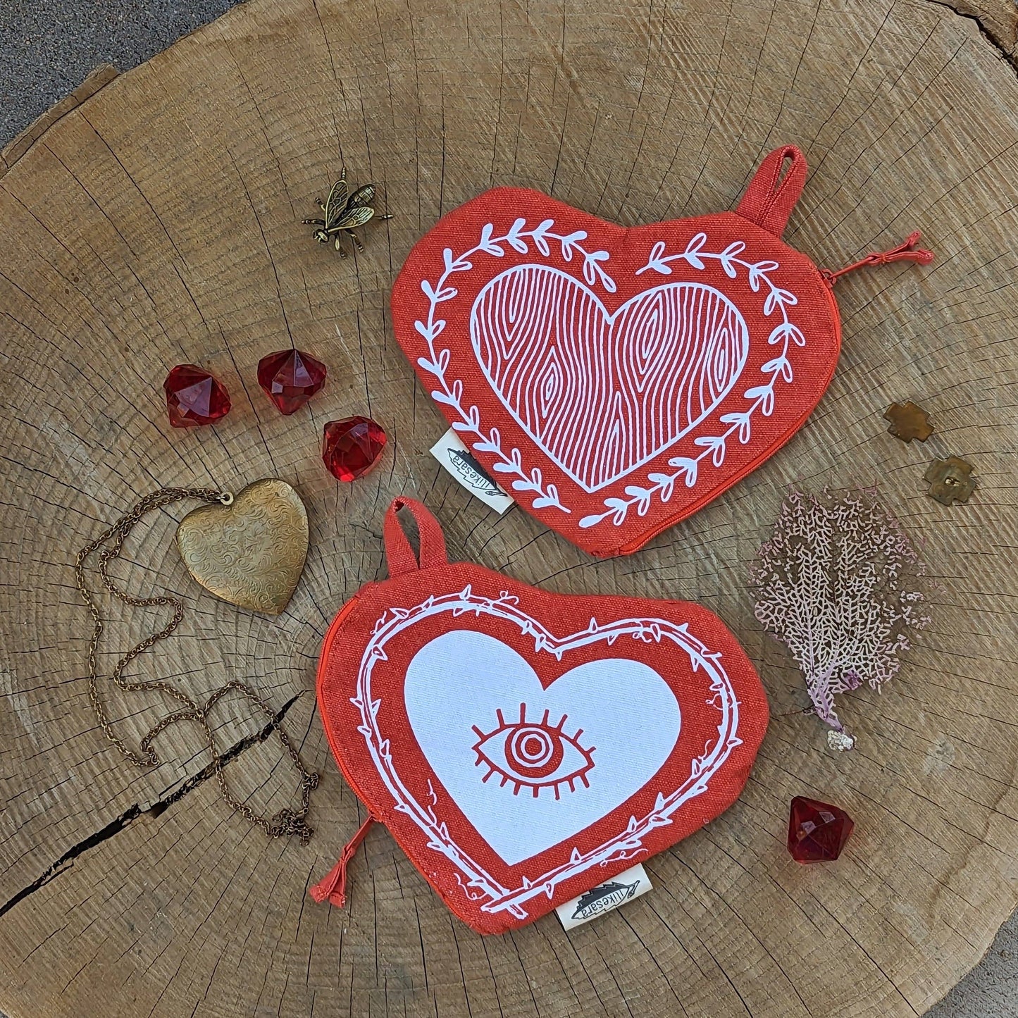 Zippered pouch | heart - red supply, makeup bag with waterproof lining