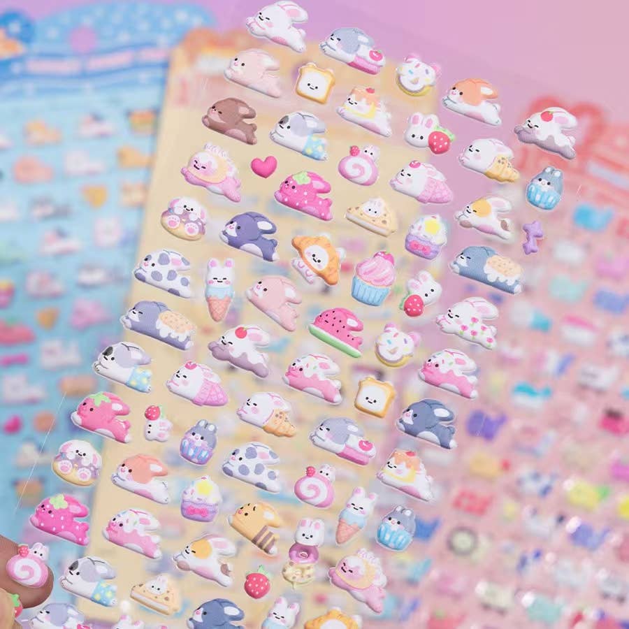11082 Tiny Puffy Cat Dog Rabbit Stickers