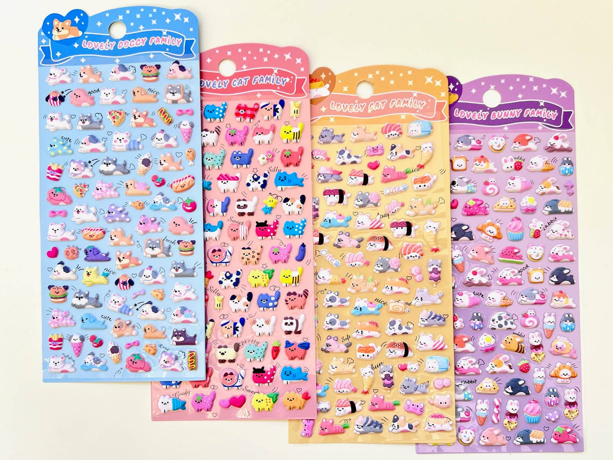 11082 Tiny Puffy Cat Dog Rabbit Stickers