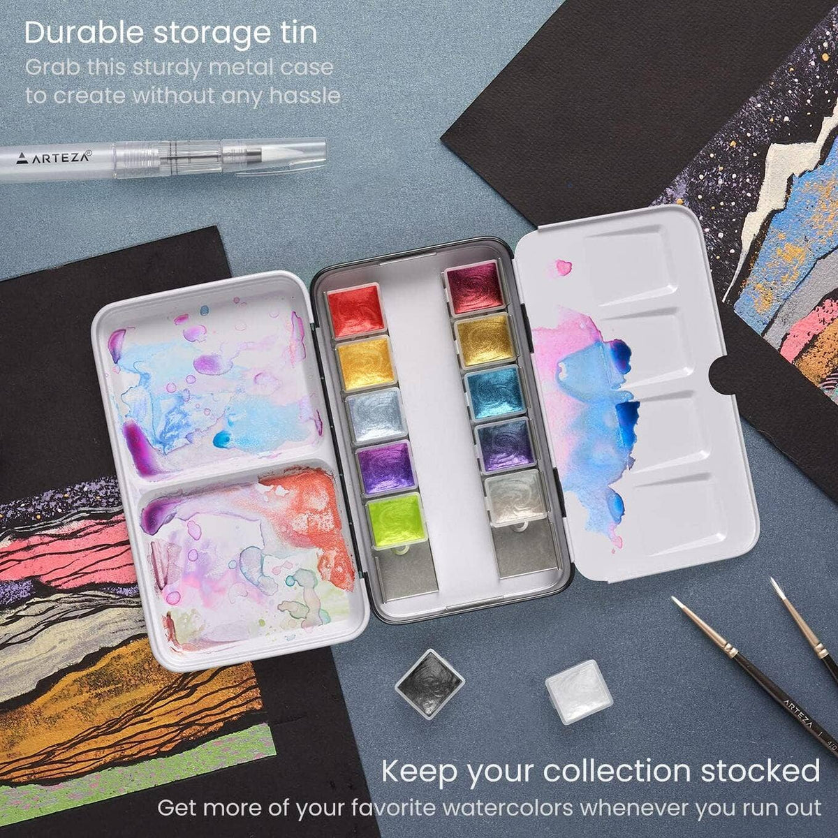 Arteza® Metallic & Iridescent Watercolor Half Pans 12 pc.
