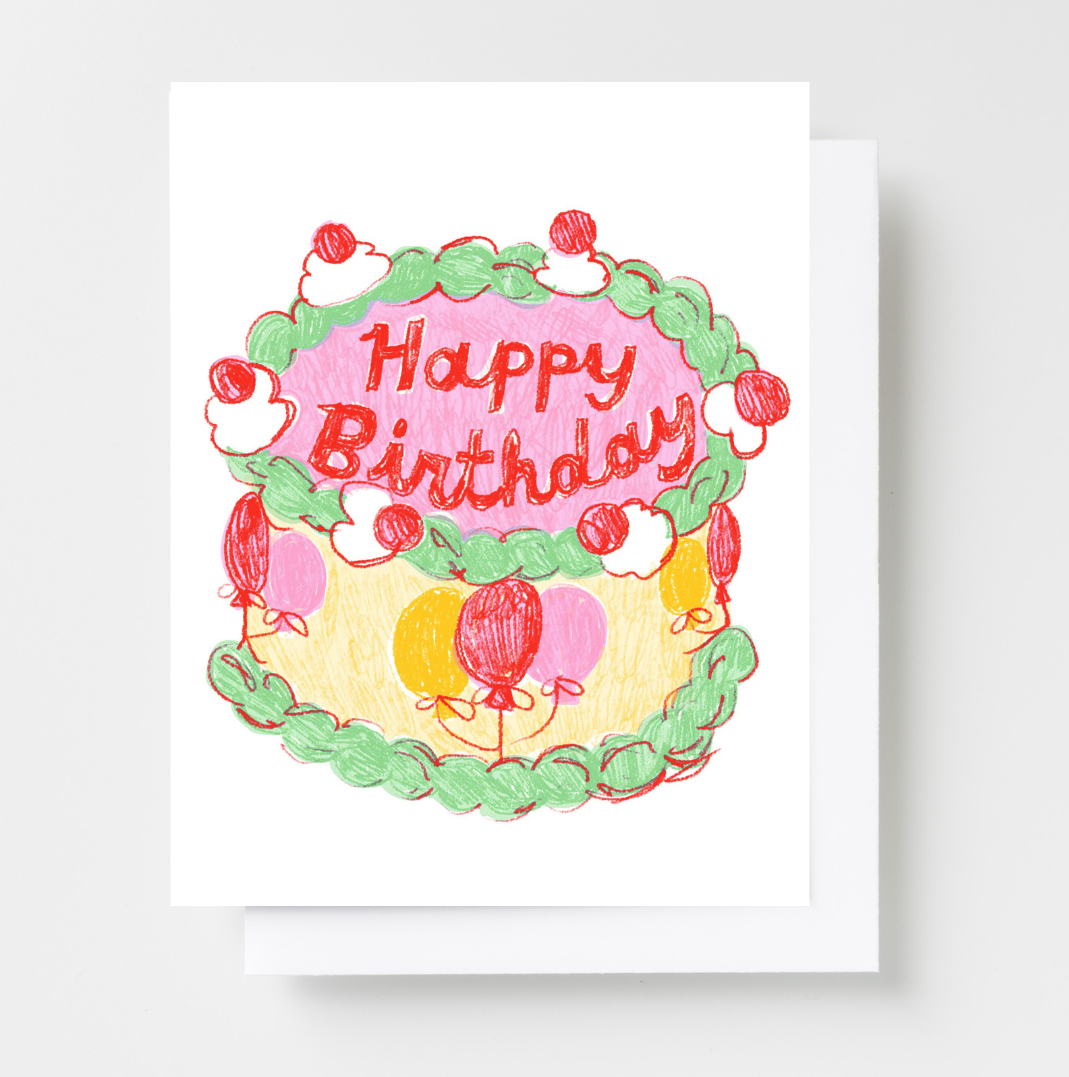 HBD Balloon Cake Risograph Card