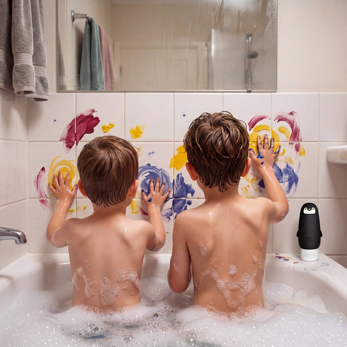 Bath Paints - Plant-Based + 3 Reusable Silicone Penguins