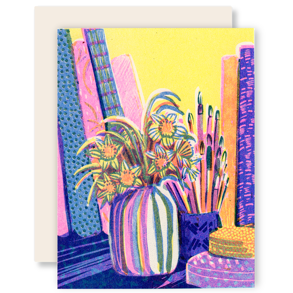 Still Life with Books and Flowers #3 Everyday Risograph Card
