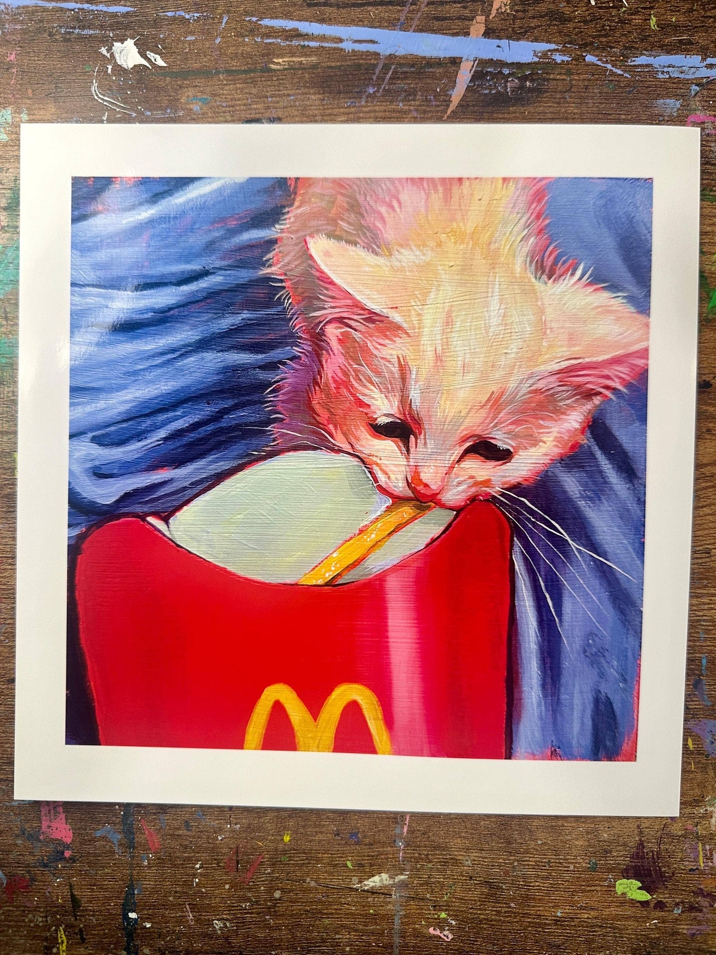 Art Print: Sad Cat with The Last McDonalds Fry Decor